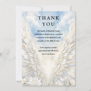 Watercolor Angel Wings Celebration of Life Funeral Thank You Card