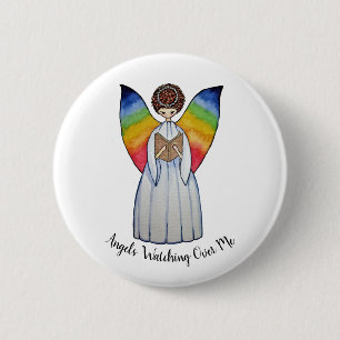 Watercolor Angel With Rainbow Wings Reading A Book 2 Inch Round Button