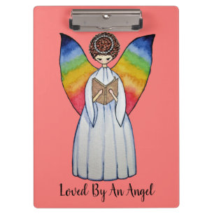 Watercolor Angel With Rainbow Wings Reading A Book Clipboard