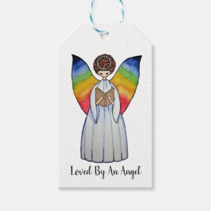 Watercolor Angel With Rainbow Wings Reading A Book Gift Tags