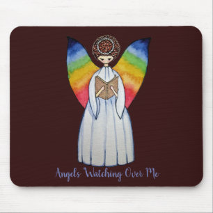 Watercolor Angel With Rainbow Wings Reading A Book Mouse Pad