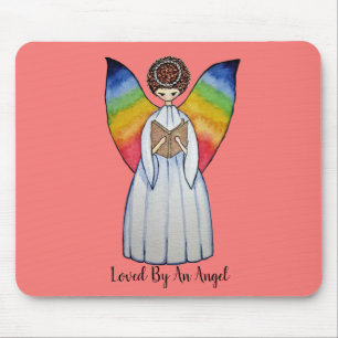 Watercolor Angel With Rainbow Wings Reading A Book Mouse Pad