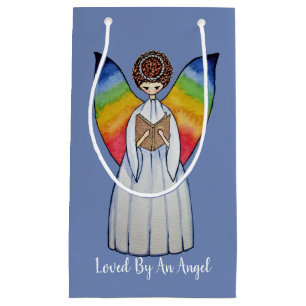 Watercolor Angel With Rainbow Wings Reading A Book Small Gift Bag