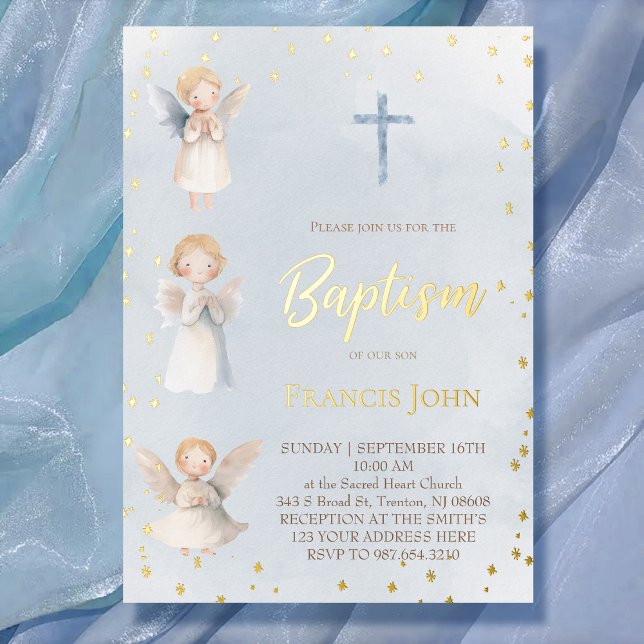 watercolor angels Baptism Foil Invitation (Creator Uploaded)