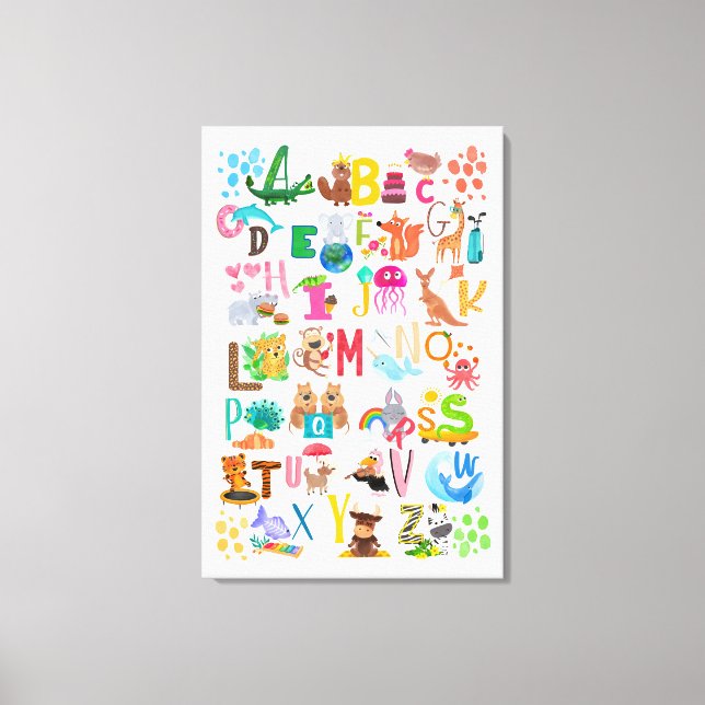 Watercolor Animal Alphabet Adorable Educational Canvas Print (Front)