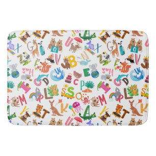 Watercolor Animal Alphabet Cute Kids Bath Mat