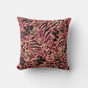 Watercolor Animal Safari Print Throw Pillow