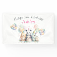 Watercolor Animals & Balloon Birthday Party Banner