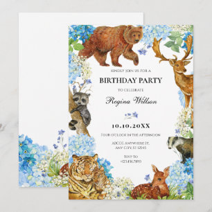 Watercolor Animals Floral wildlife Invitation