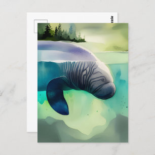 Watercolor Animals, Manatee, Postcrossing Postcard