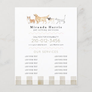 Watercolor Animals Pet Sitter Dog Walker Business Flyer