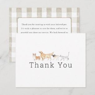 Watercolor Animals Pet Sitter Dog Walker Thank You Card