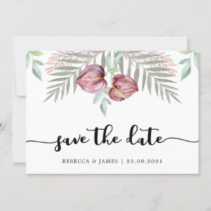 Watercolor Anthurium Floral Save The Date Card