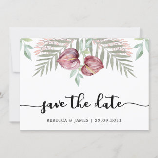 Watercolor Anthurium Floral Save The Date Card