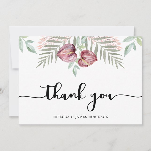 Watercolor Anthurium Floral Thank You Card (Front)