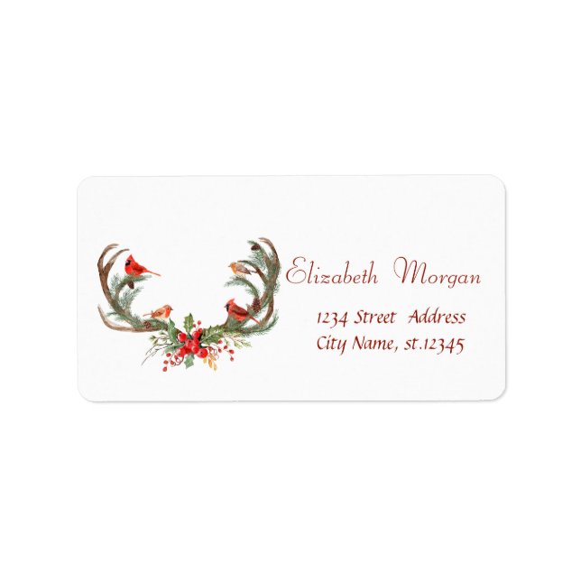 Watercolor Antler Reindeer Cardinal Christmas  Label (Front)