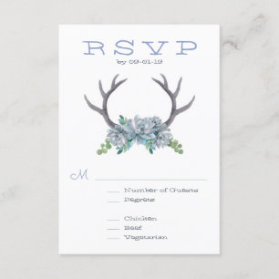 Watercolor Antlers and Echeveria Wedding RSVP