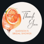 Watercolor Aperol Spritz Bridal Shower Classic Round Sticker<br><div class="desc">Bridal shower elegant calligraphy Aperol Spritz themed thank you stickers.</div>