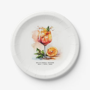 Watercolor Aperol Spritz Bridal Shower Paper Plate