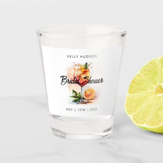 Watercolor Aperol Spritz Bridal Shower Shot Glass (Front)