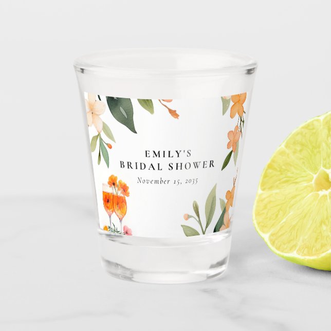 Watercolor Aperol Spritz Bridal Shower Shot Glass (Front)