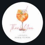 Watercolor Aperol Spritz Bridal Shower Thank You Classic Round Sticker<br><div class="desc">Presenting our Watercolor Aperol Spritz Bridal Shower Thank You Classic Round Sticker, a charming addition to your post-celebration gratitude. This sticker features a delightful watercolor rendition of the iconic Aperol Spritz, adding a touch of whimsy and vibrancy. Perfect for sealing envelopes or adorning thank you gifts, it conveys your appreciation...</div>