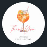 Watercolor Aperol Spritz Bridal Shower Thank You Classic Round Sticker<br><div class="desc">Presenting our Watercolor Aperol Spritz Bridal Shower Thank You Classic Round Sticker, a charming addition to your post-celebration gratitude. This sticker features a delightful watercolor rendition of the iconic Aperol Spritz, adding a touch of whimsy and vibrancy. Perfect for sealing envelopes or adorning thank you gifts, it conveys your appreciation...</div>
