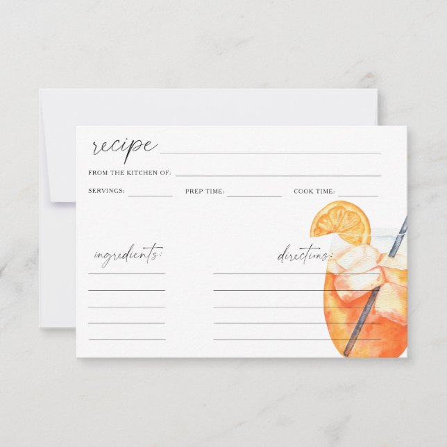 Watercolor aperol spritz cocktail - recipe card (Front)