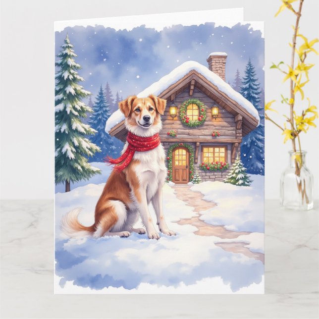 Watercolor Appenzeller Sennenhund Alpine Chalet Card (Yellow Flower)