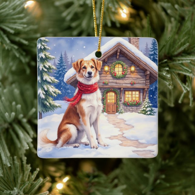 Watercolor Appenzeller Sennenhund Alpine Chalet Ceramic Ornament (Tree)