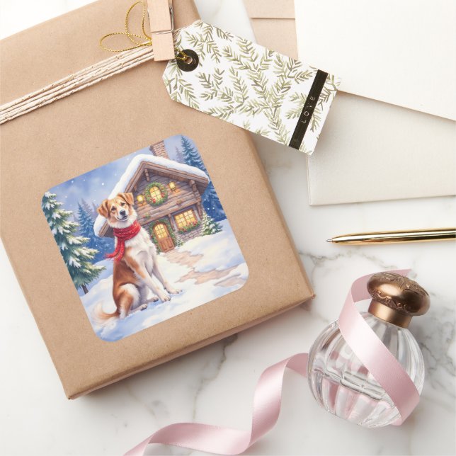 Watercolor Appenzeller Sennenhund Alpine Chalet Square Sticker (Gifting)