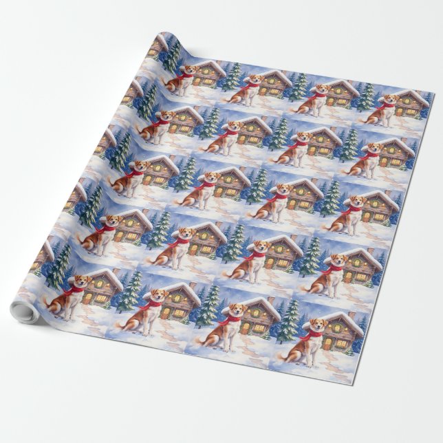 Watercolor Appenzeller Sennenhund Alpine Chalet Wrapping Paper (Unrolled)