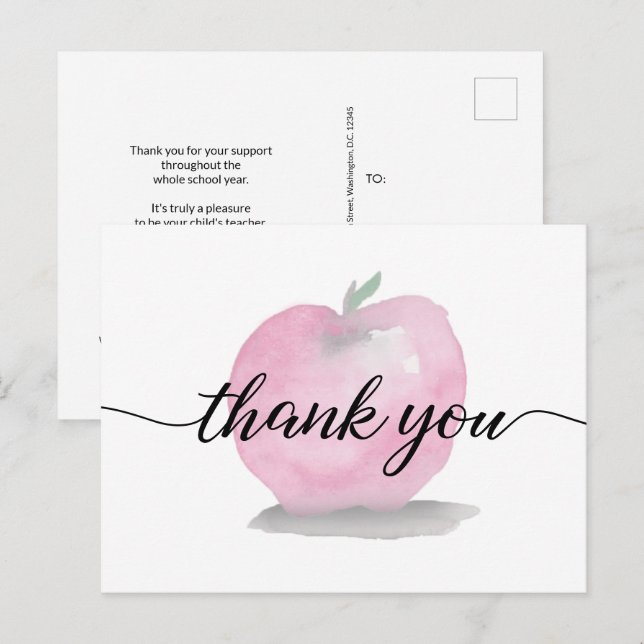 Watercolor Apple Appreciation from teacher Custom Postcard (Front/Back)