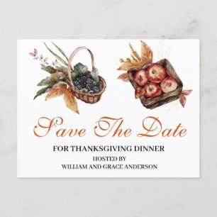 Watercolor Apple Berriy Thanksgiving Save the Date Postcard
