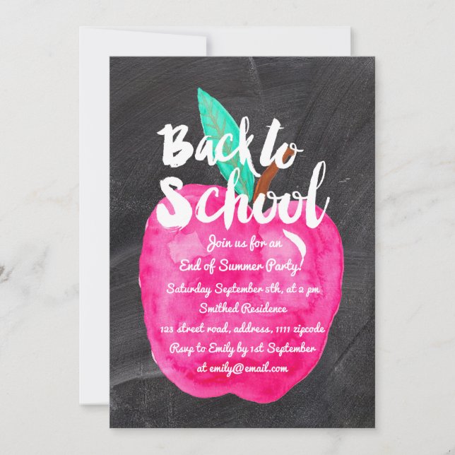 Watercolor apple black chalkboard Back to school Invitation (Front)