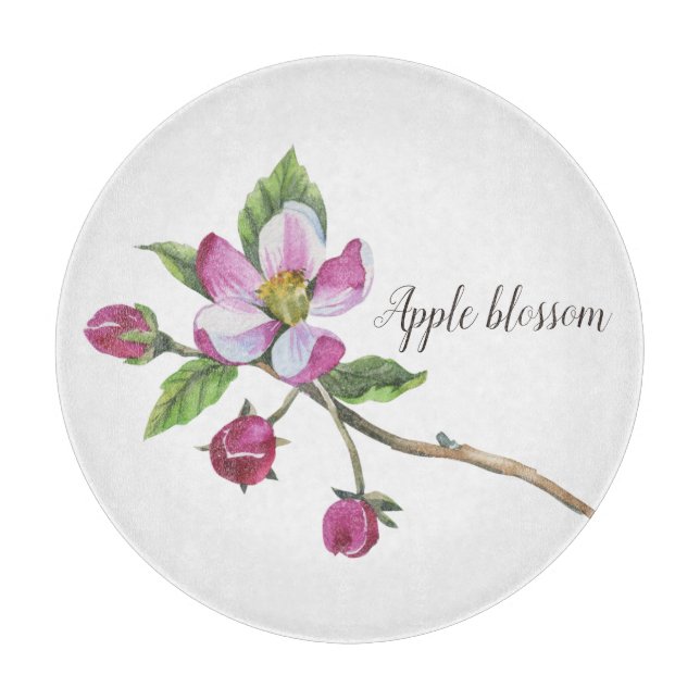 Watercolor Apple Blossom Botanical Cutting Board (Front)