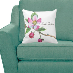 Watercolor Apple Blossom Floral Throw Pillow