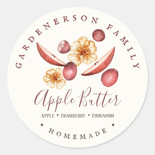 Watercolor Apple Butter Classic Round Sticker (Front)
