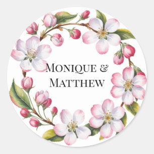 Watercolor Apple Cherry Blossom Wedding Classic Round Sticker