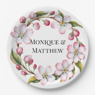 Watercolor Apple Cherry Blossom Wedding Paper Plate