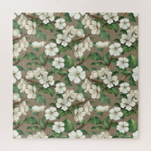 Watercolor Apple Flowers: Vintage Pattern. Jigsaw Puzzle