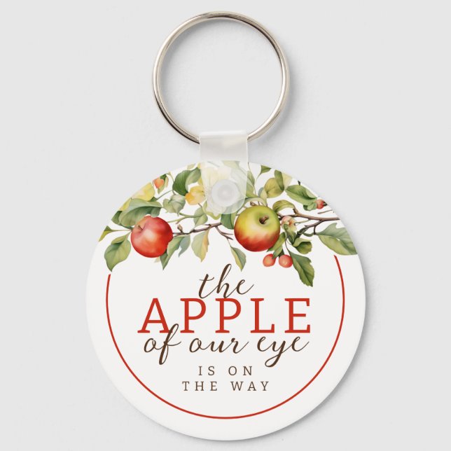 Watercolor Apple of Our Eye Fall Baby Shower Keychain (Front)