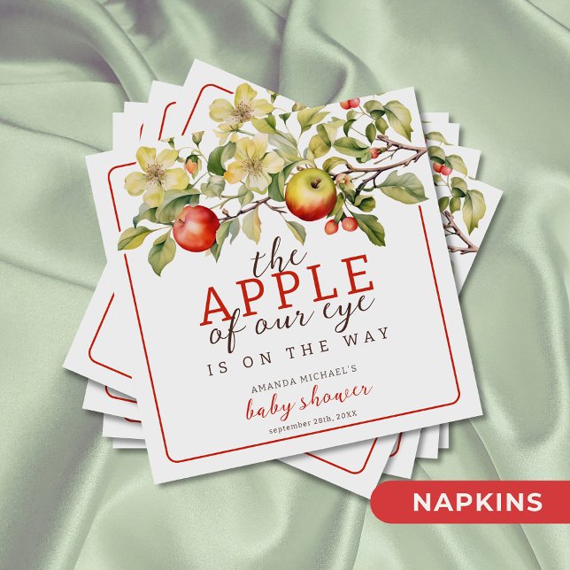 Watercolor Apple of Our Eye Fall Baby Shower Napkin (Creator Uploaded)