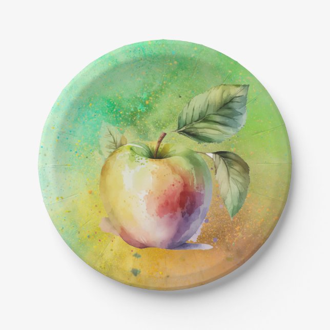 watercolor apple paper plate (Front)