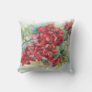 Watercolor apple quince flower flowers tree weddin throw pillow