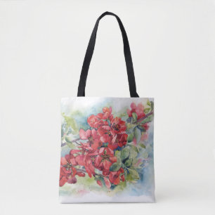 Watercolor apple quince flower flowers tree weddin tote bag