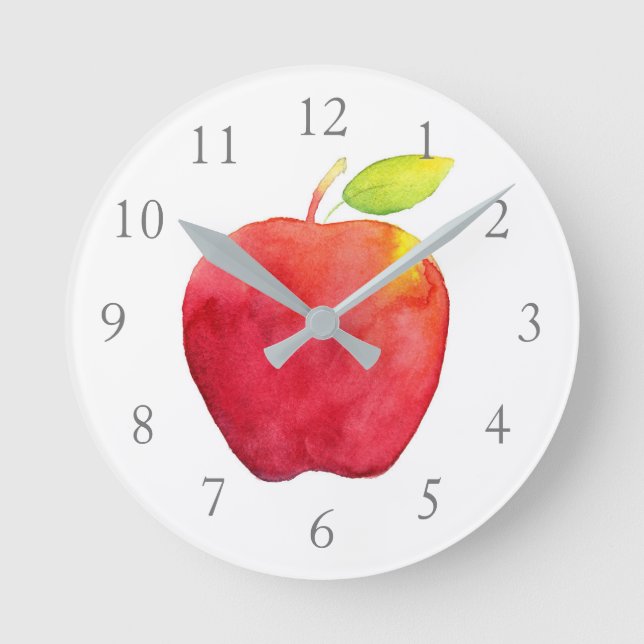 Watercolor Apple  Round Clock (Front)
