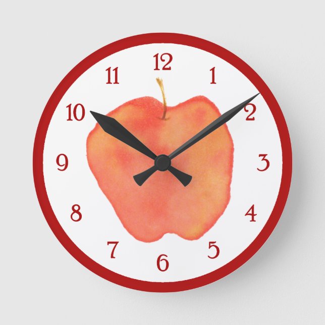 Watercolor Apple Round Clock (Front)