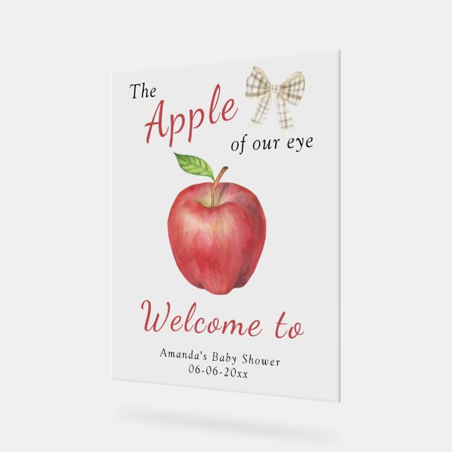 Watercolor apple welcome baby shower party acrylic sign (Angle)