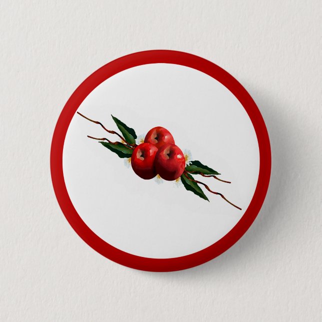 Watercolor Apples 2 Inch Round Button (Front)